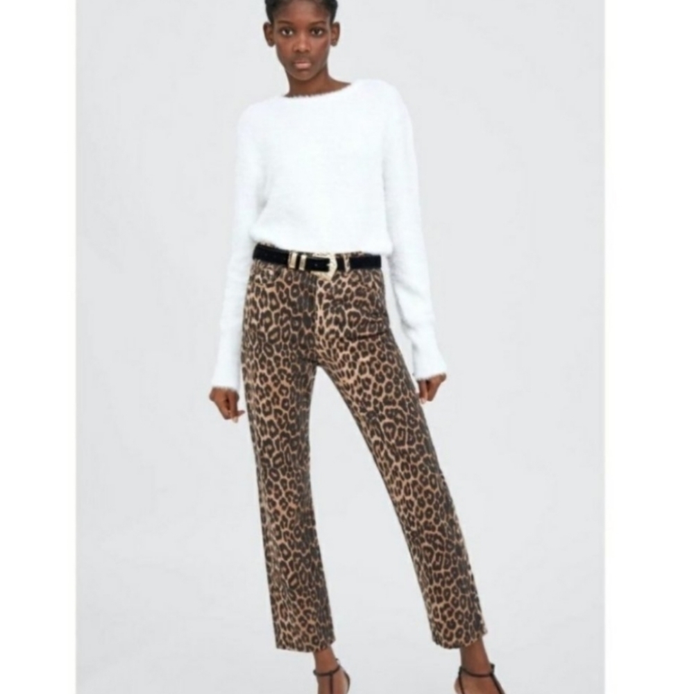 ZARA High Rise Animal Print Straight Leg Pants sz 00